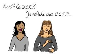 dessin de deux personnes parlant de cahier des charges 