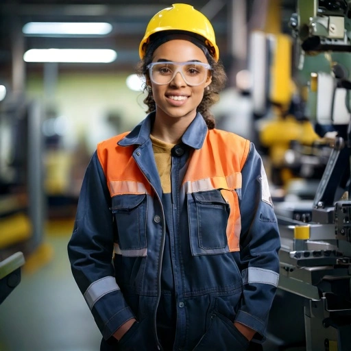 femme avec casque jaune dans usine