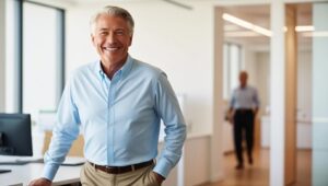 homme senior en chemise souriant
