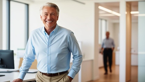 homme senior en chemise souriant