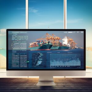 image d'un pc avec un bateau cargo