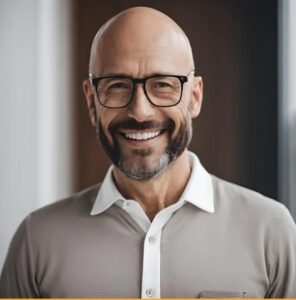 homme chauve avec lunettes et une barbe grise senior